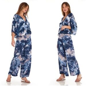 Blue Tie-Dye Lounge Wide leg Flowy Pants